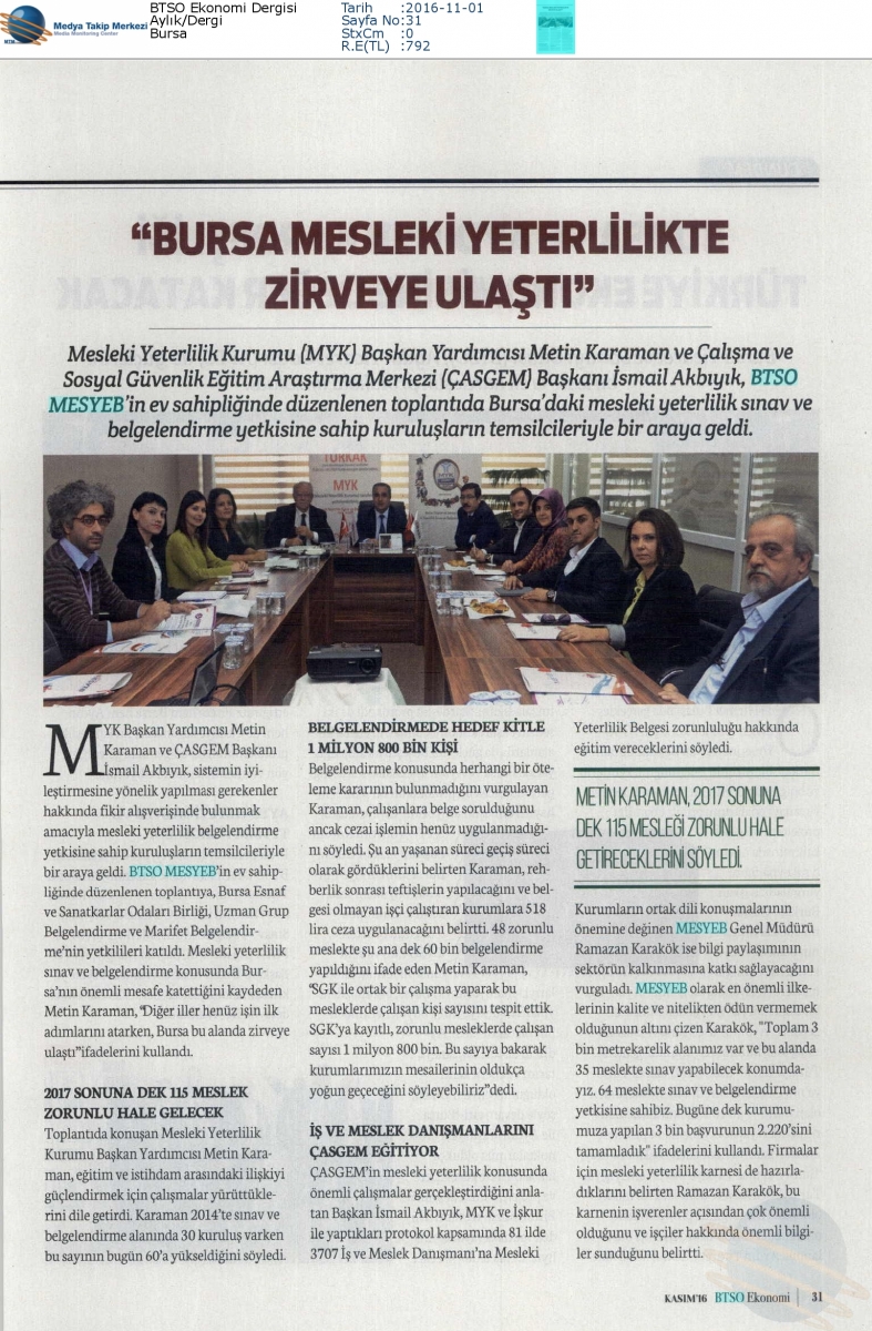 Basinda Biz Bursa Btso Mesleki Yeterlilik Sinav Ve Belgelendirme Merkezi